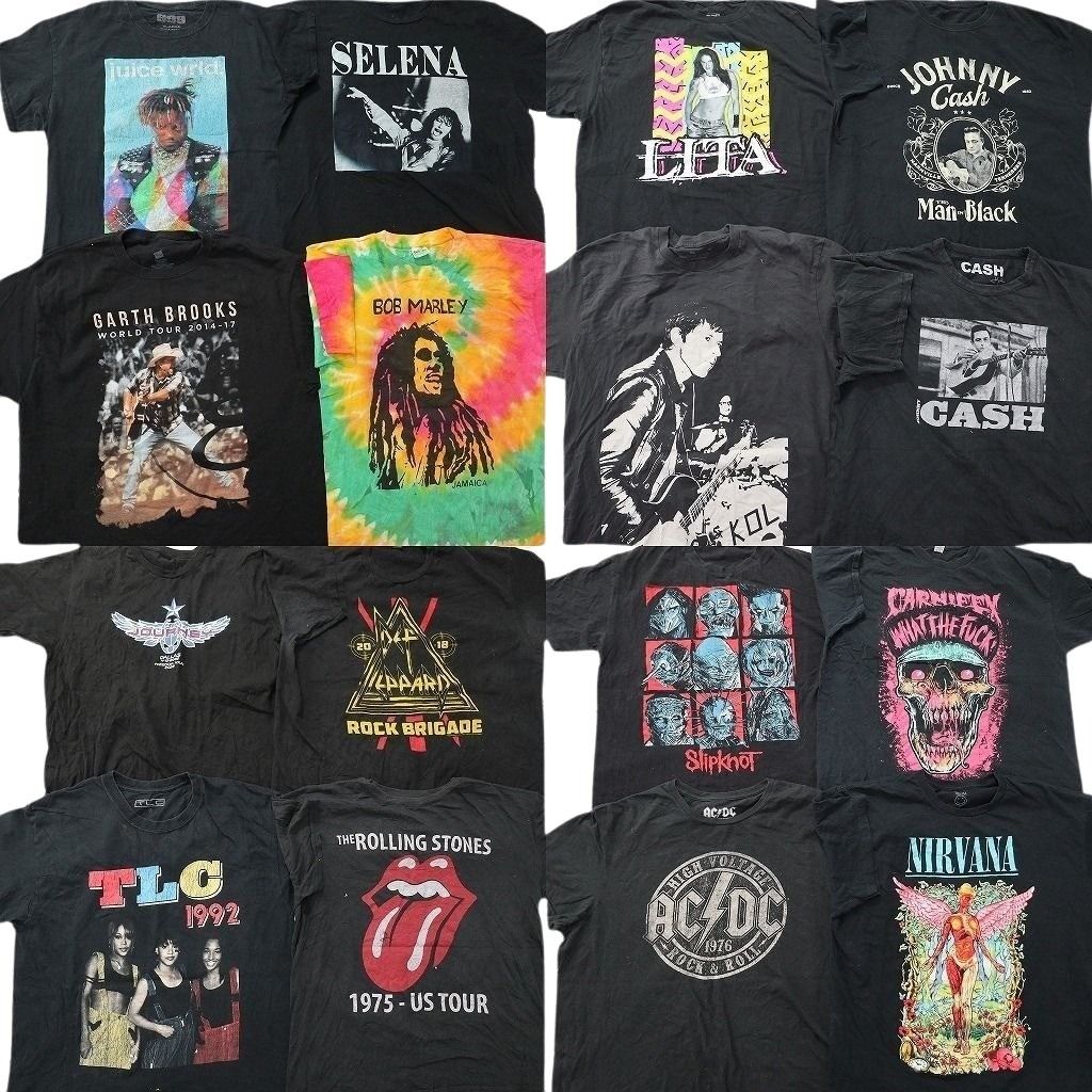 古着卸 まとめ売り 音楽・バンド 半袖Tシャツ 16枚セット (メンズ XL ) 人物 セレーナ ニルヴァーナ ローリングストーンズ 中古古着 NE2752