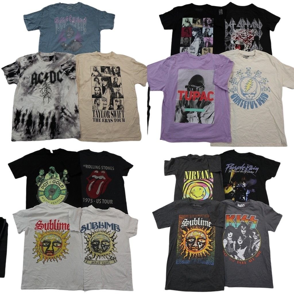 古着卸 まとめ売り 音楽・バンド 半袖Tシャツ 15枚セット (メンズ XS /S ) ニルヴァーナ KISS ローリングストーンズ 中古 古着 NE2769