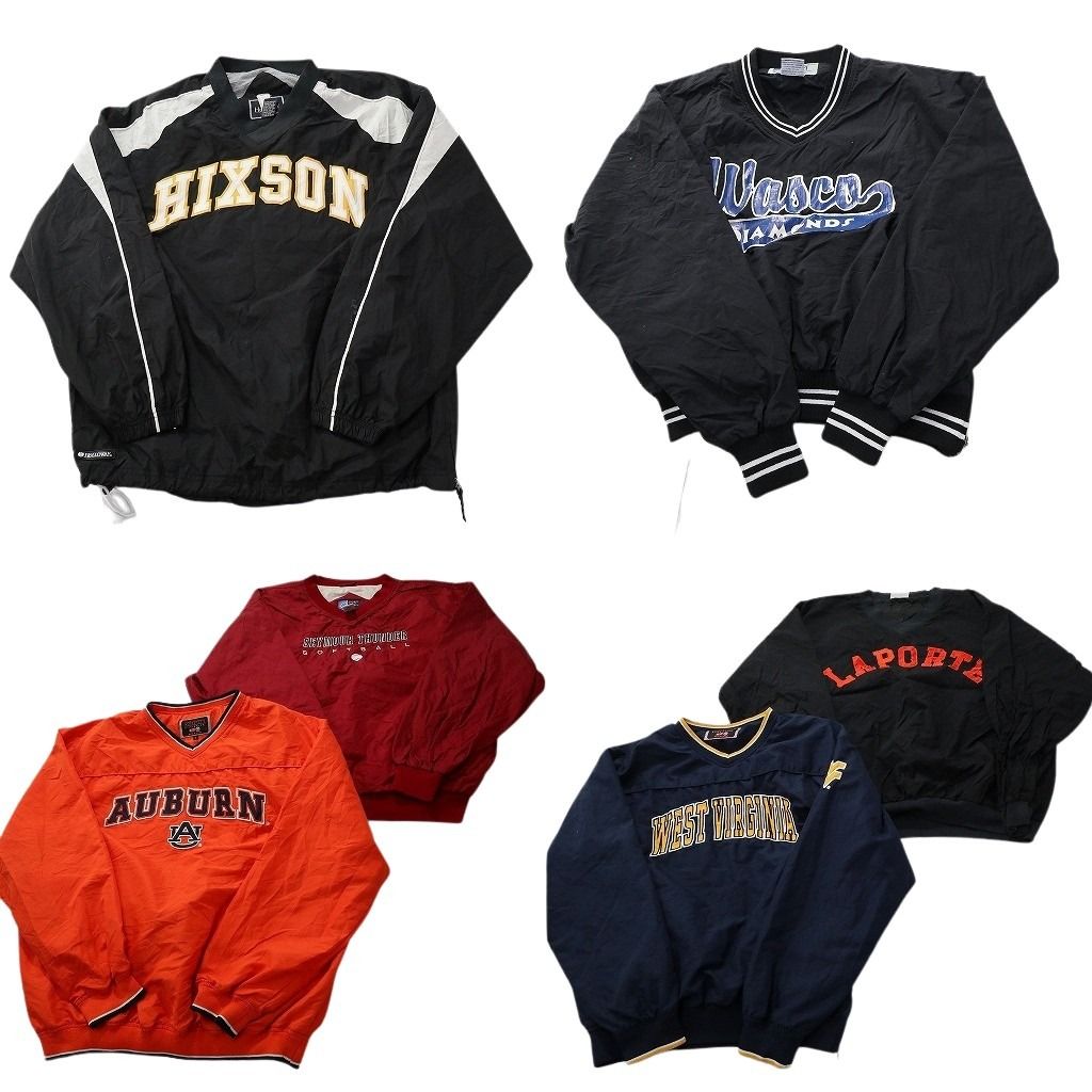 古着卸 まとめ売り カレッジ風 プルオーバー ジャケット 6枚セット (メンズ M /L ) アーチロゴ ブラック 中古 古着 NE2803