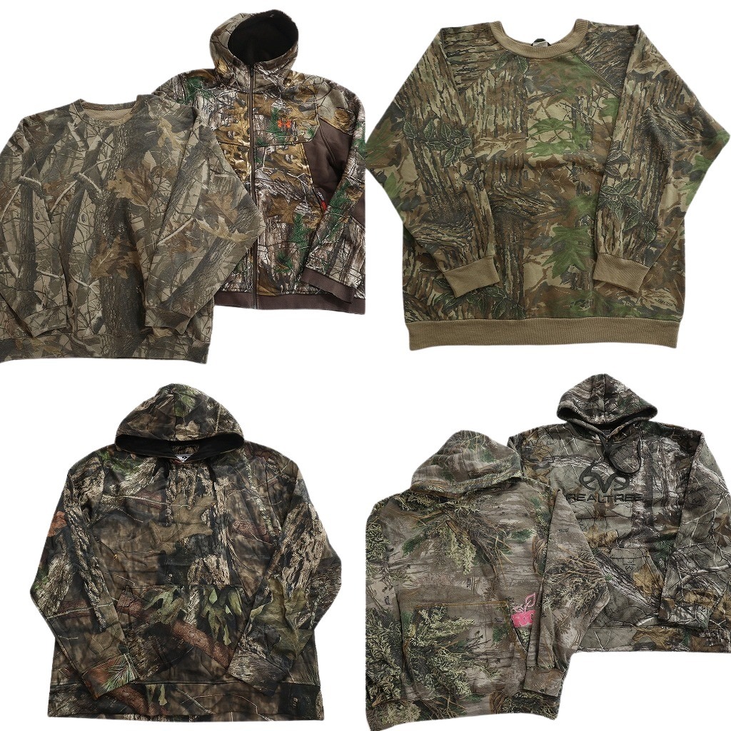古着卸 まとめ売り リアルツリー 迷彩 スウェット 6枚セット (メンズ XL /3XL ) フーディー ジップパーカー 中古 古着 NE2900