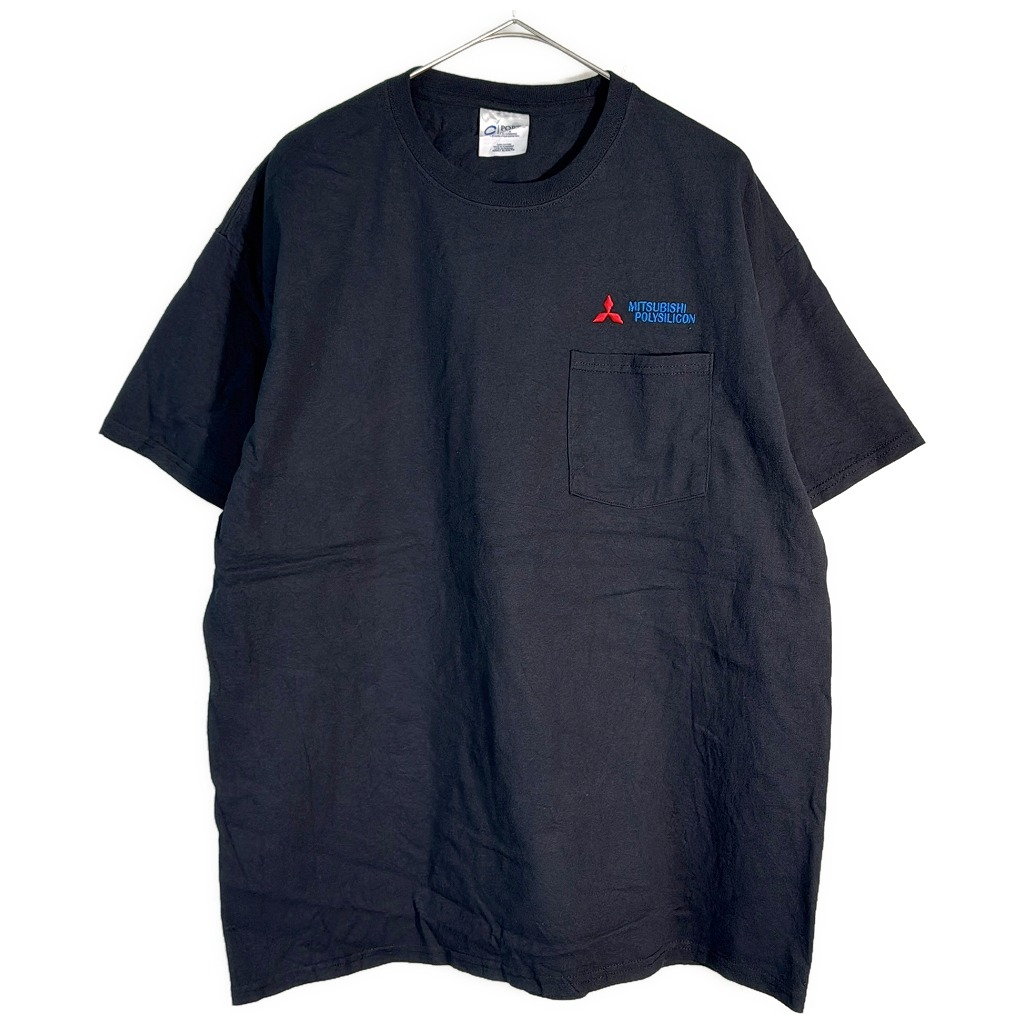 00年代 三菱 MITSUBISHI ポケットＴシャツ 企業ロゴ ブラック(メンズ XL)中古 古着 X7855