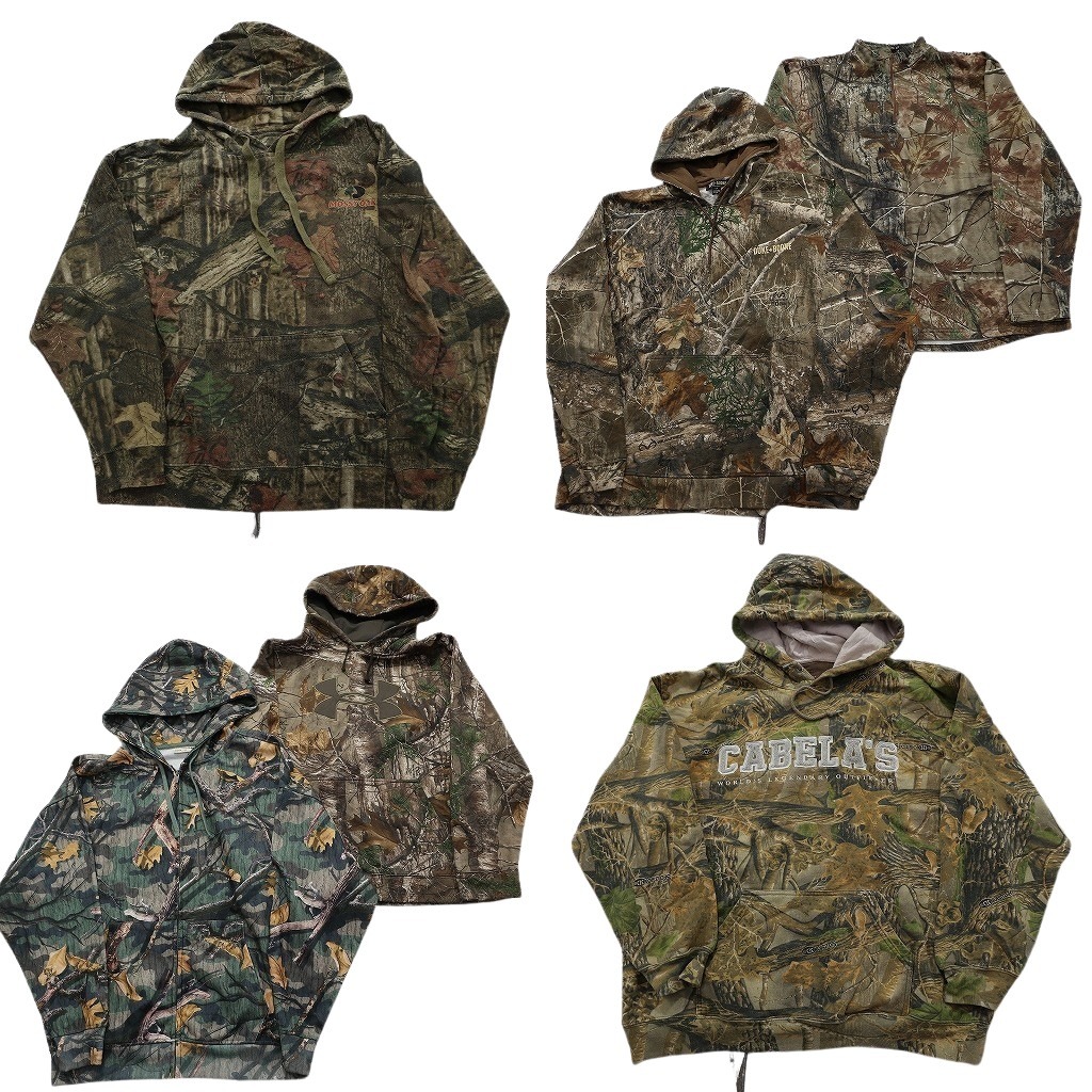 古着卸 まとめ売り リアルツリー 迷彩 スウェット 6枚セット (メンズ L /XL ) フーディー ハーフジップ ジップパーカー 中古 古着 NE2901