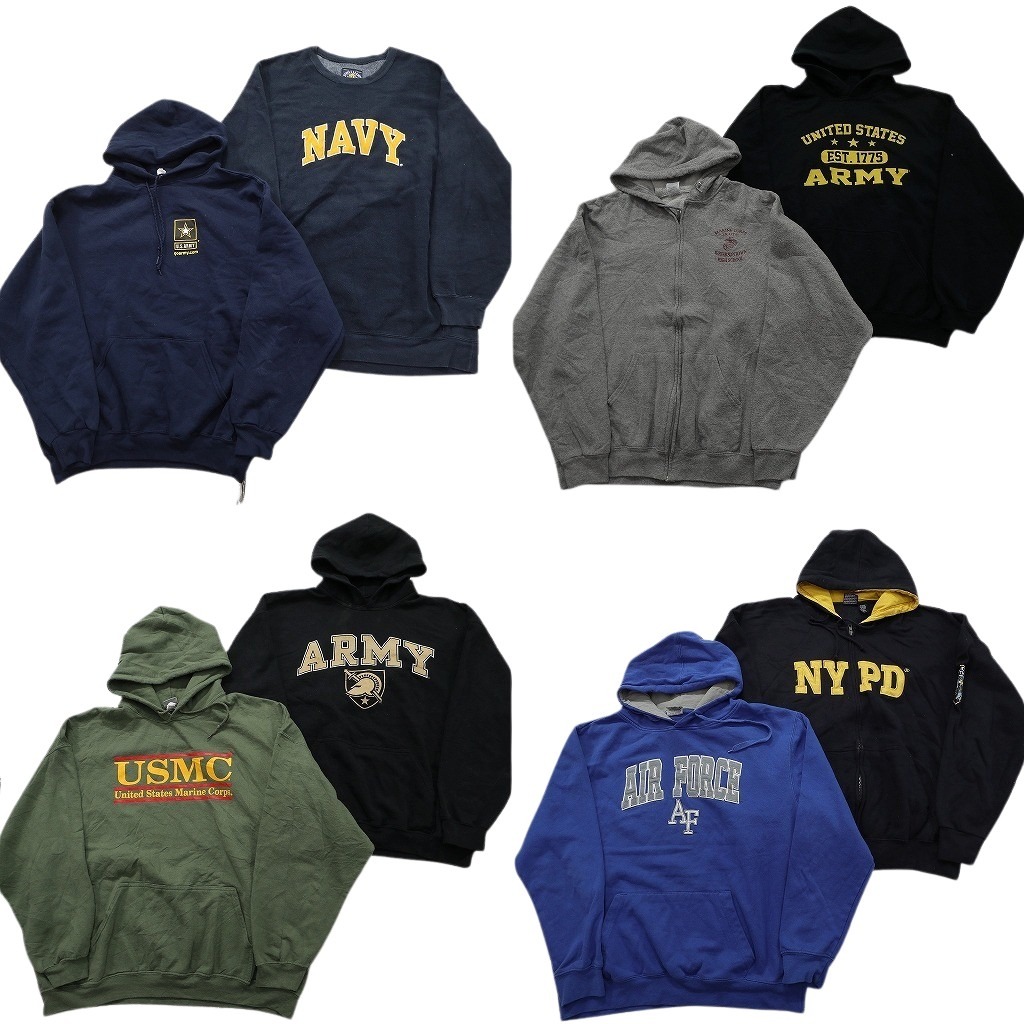 古着卸 まとめ売り 実物民間MIX USミリタリー スウェット 8枚セット (メンズ XL /2XL ) フーディー NAVY USMC ARMY 中古 古着 NE2919