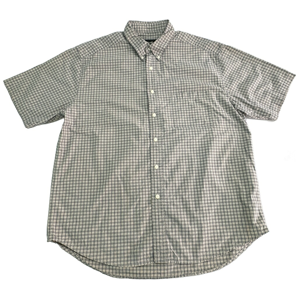 90年代 Eddie Bauer エディーバウアー ボタンダウン 半袖シャツ アウトドア チェック ベージュ(メンズ L)中古 古着 X8457