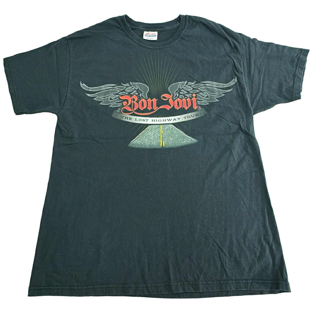 00年代 BON JOVI ボン・ジョヴィ 2008 ツアーＴシャツ バンド ブラック(メンズ L)中古 古着 X8588｜YAMAHISA USEDCLOTHINGSHOP 9,488円