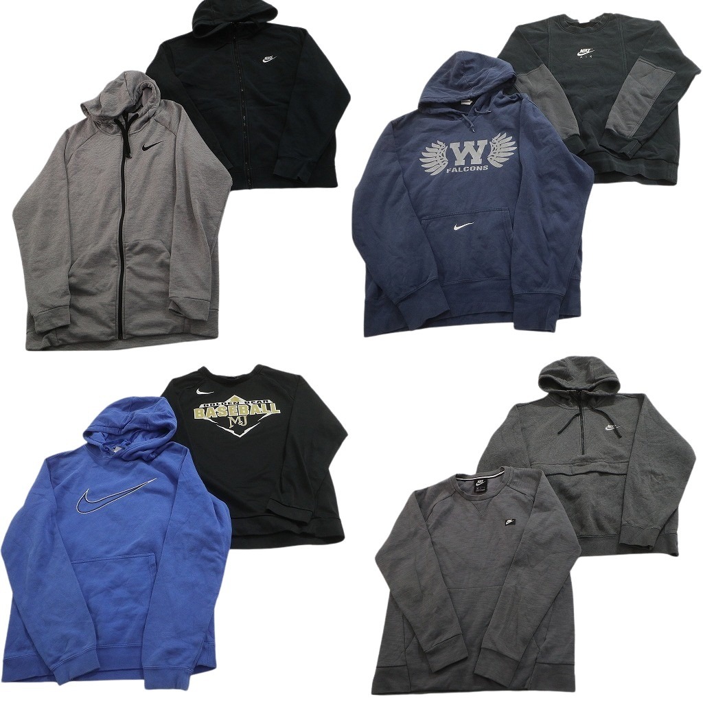古着卸 まとめ売り ナイキ NIKE スウェット 8枚セット (メンズ M /L ) フーディー カレッジ風 ジップパーカー 中古 古着 NE3009
