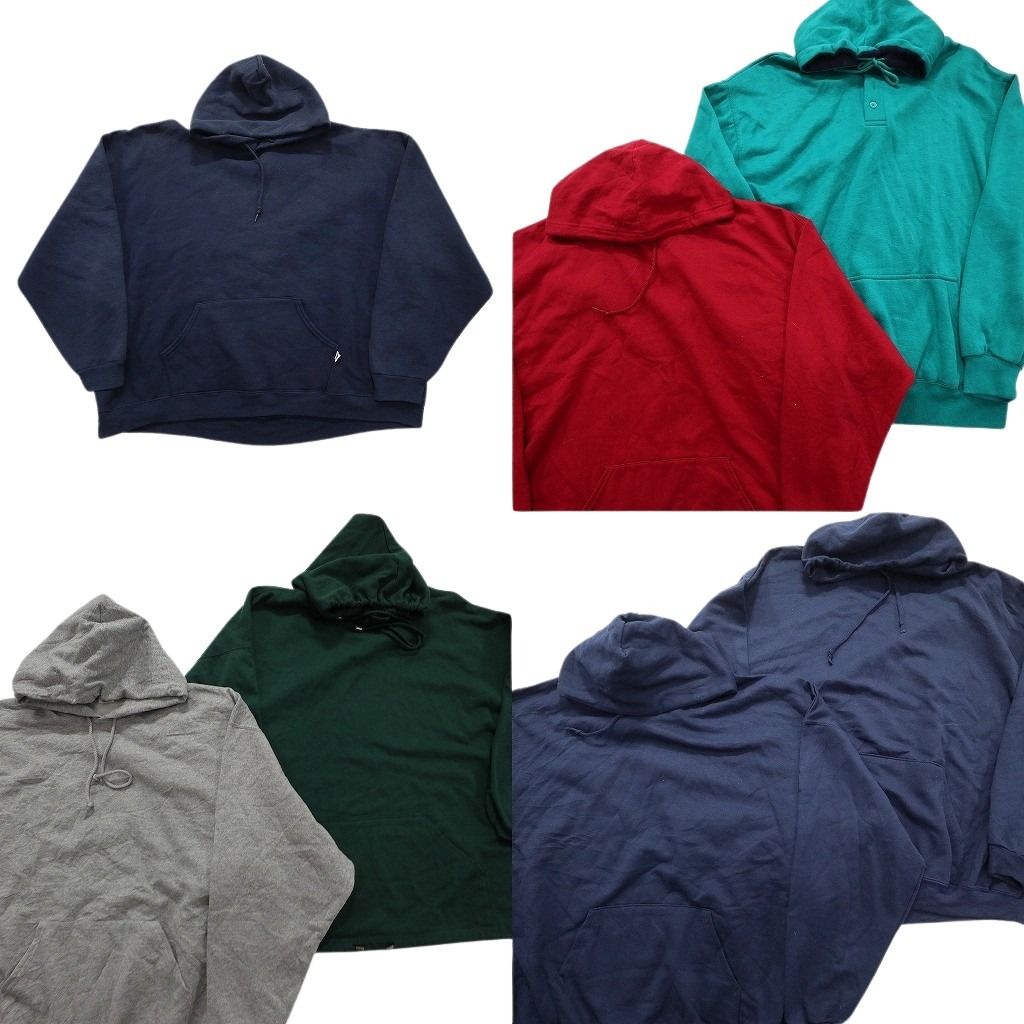 古着卸 まとめ売り 無地 スウェット パーカー 7枚セット ( メンズ XL/2XL/3XL ) ヘンリーネック ネイビー グリーン レッド 中古 NE3112