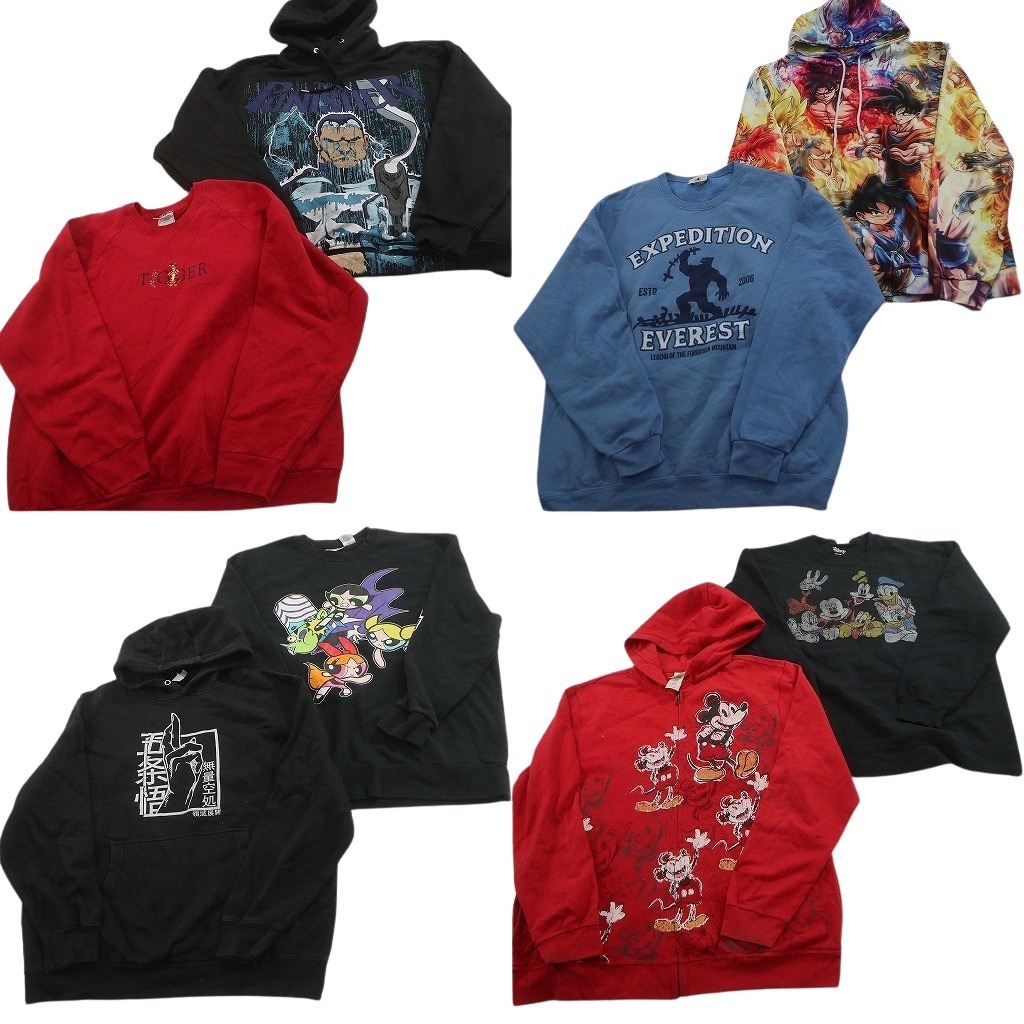 古着卸 まとめ売り キャラクター スウェット 8枚セット ( メンズ XL/2XL ) パワパフガールズ ドラゴンボール ディズニー 中古 古着 NE3178