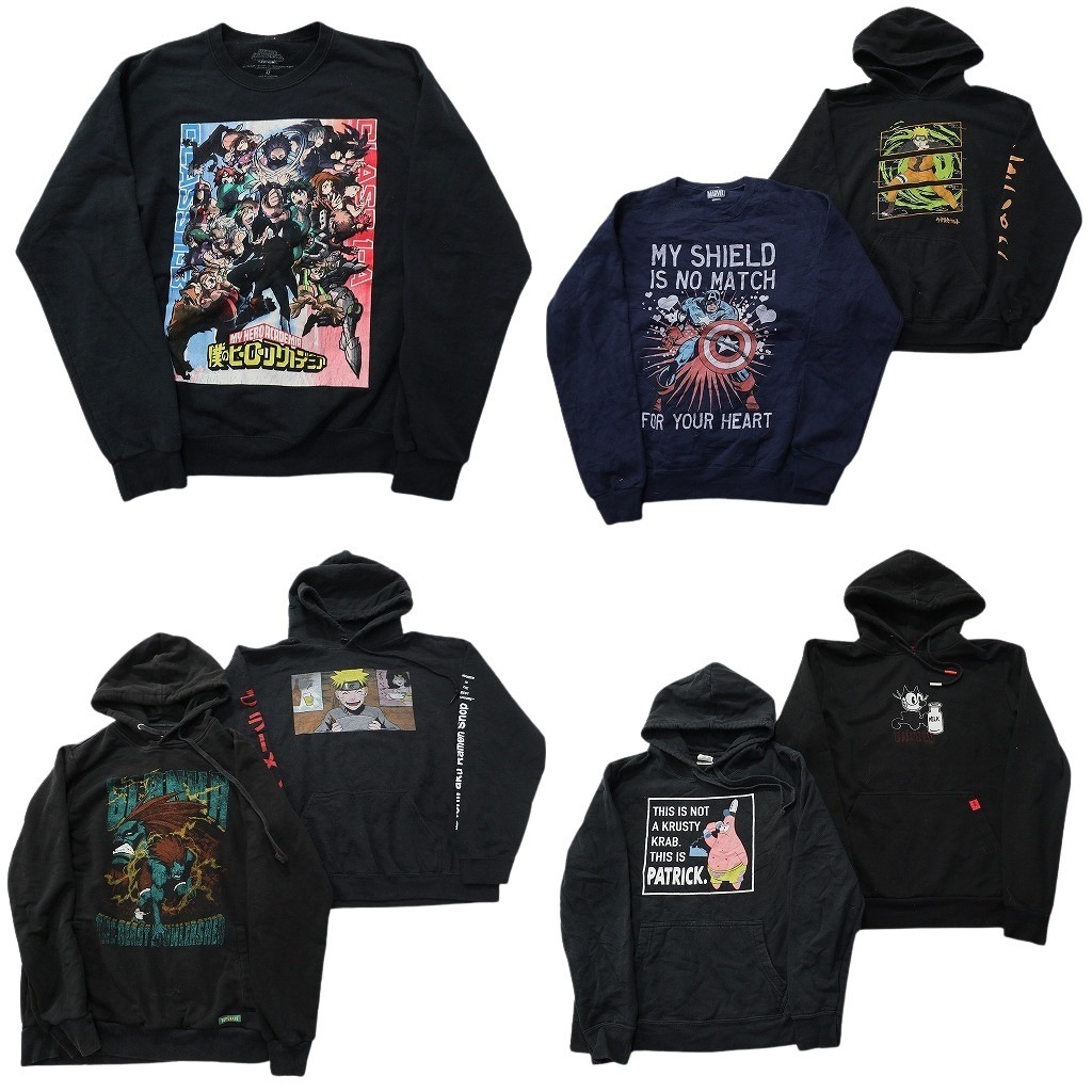古着卸 まとめ売り キャラクター スウェット 7枚セット ( メンズ M ) ナルト キャプテンアメリカ マーベル 中古 古着 NE3185