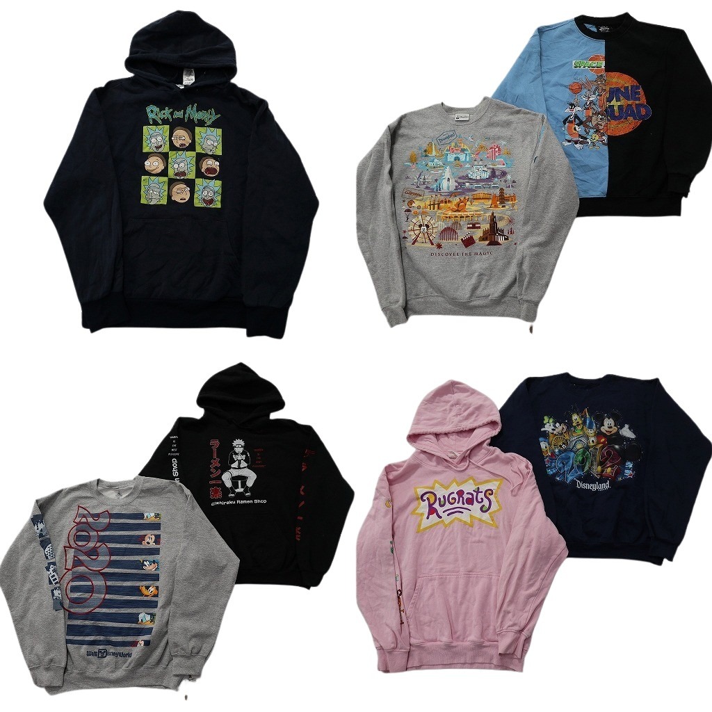 古着卸 まとめ売り キャラクター スウェット 7枚セット ( メンズ S/M ) ディズニー ミッキー ドナルド ナルト 中古 古着 NE3186
