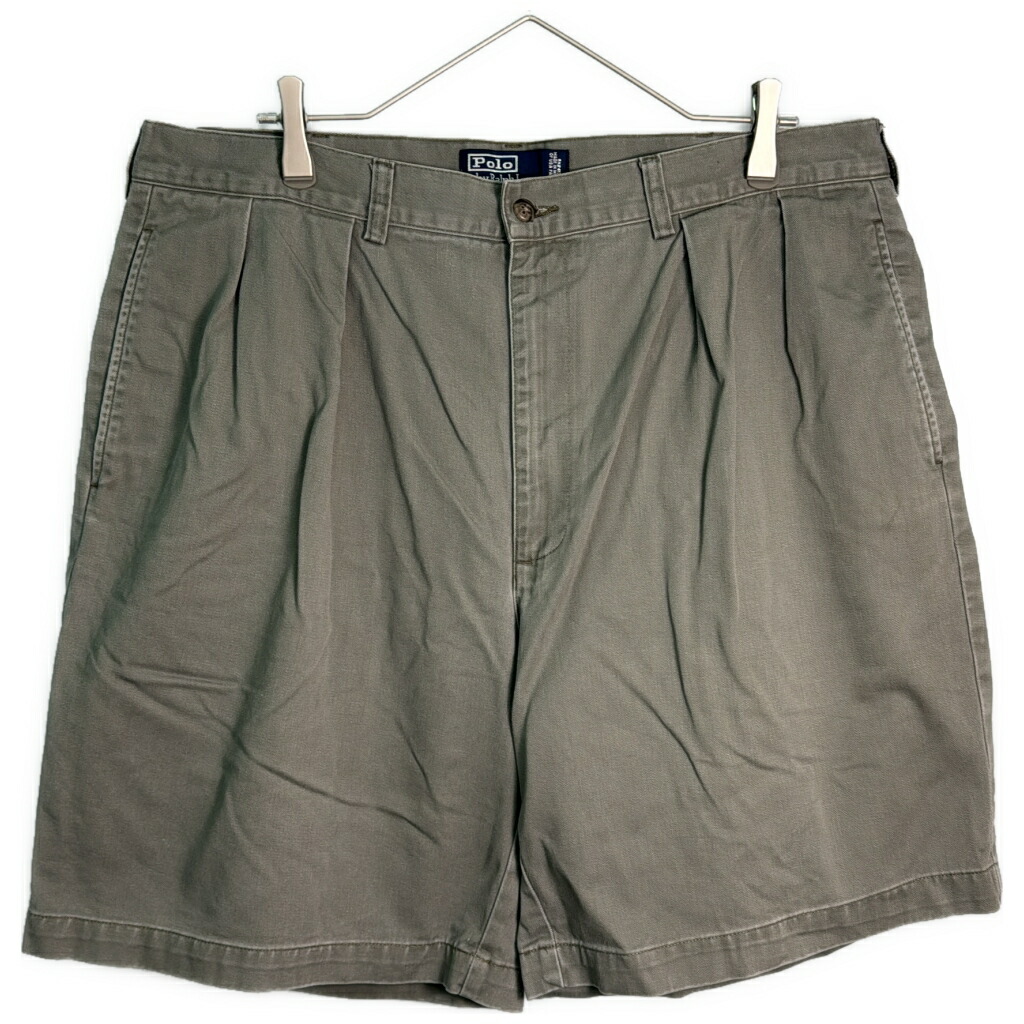 90年代 Polo by Ralph Lauren ポロ ラルフローレン 2タック TYLER SHORT チノショートパンツ ポロチノ カーキ(メンズ W38)中古 古着 X8889