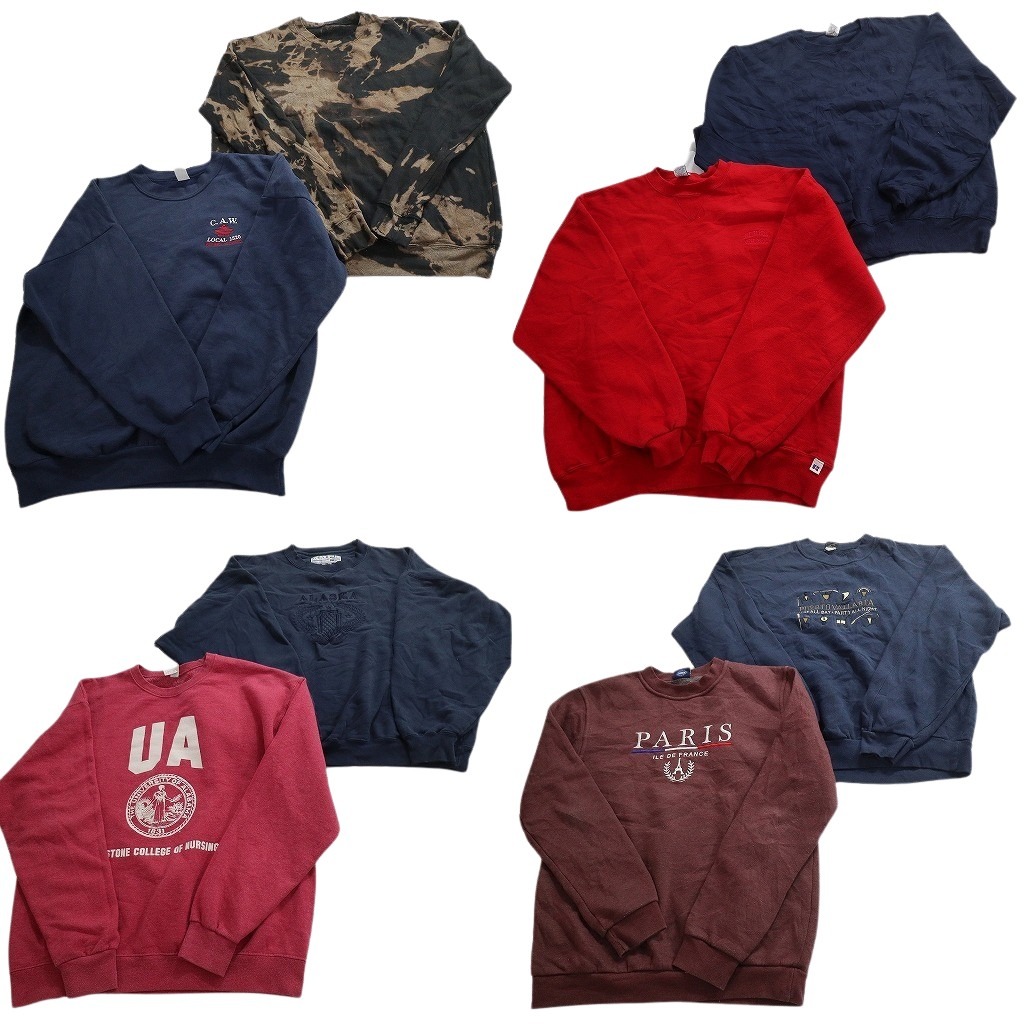 古着卸 まとめ売り カラー スウェット 8枚セット ( メンズ L/XL ) タイダイ柄 ワンポイント ラッセル カレッジ風 中古 古着 NE3413