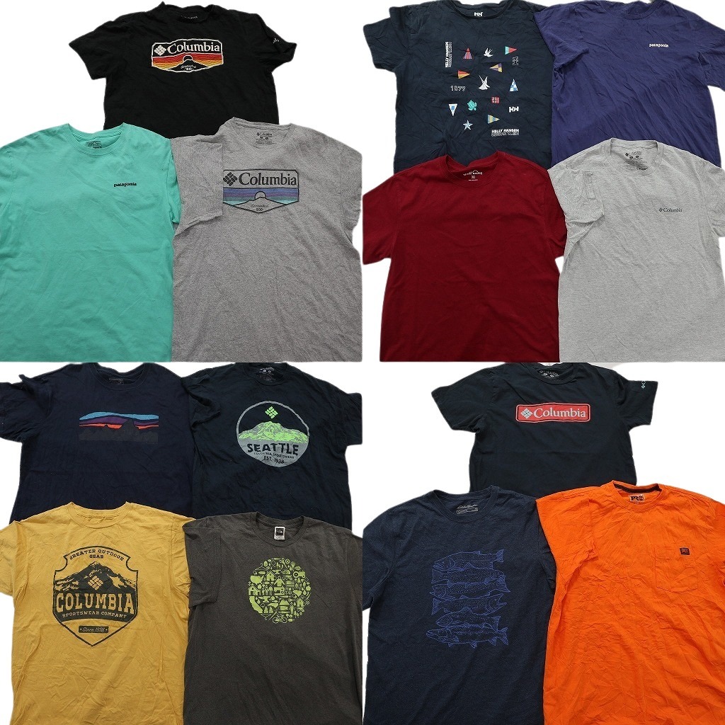 古着卸 まとめ売り アウトドアブランドMIX Tシャツ 14枚セット ( メンズ M/L ) パタゴニア コロンビア ノースフェイス 中古 古着 NE3445