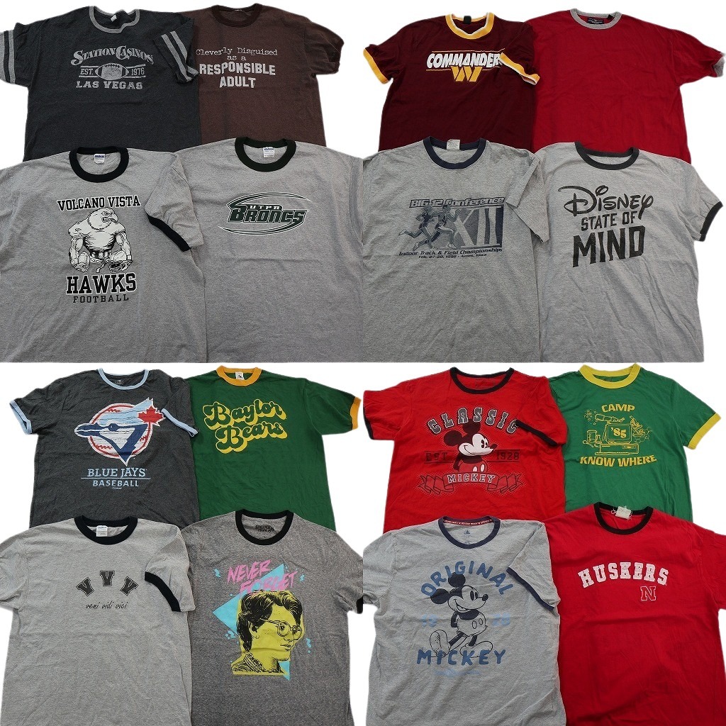 古着卸 まとめ売り リンガー Tシャツ 16枚セット ( メンズ L/XL ) キャラクター ディズニー ミッキー プロチーム MLB 中古 古着 NE3483