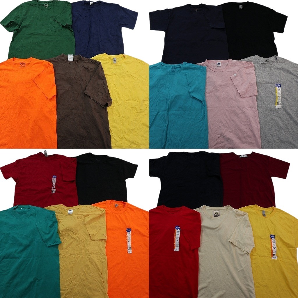 古着卸 まとめ売り 無地 Tシャツ 20枚セット ( メンズ M/L ) デッドストック ラッセル ポケット付き ブラウン 中古 古着 NE3500