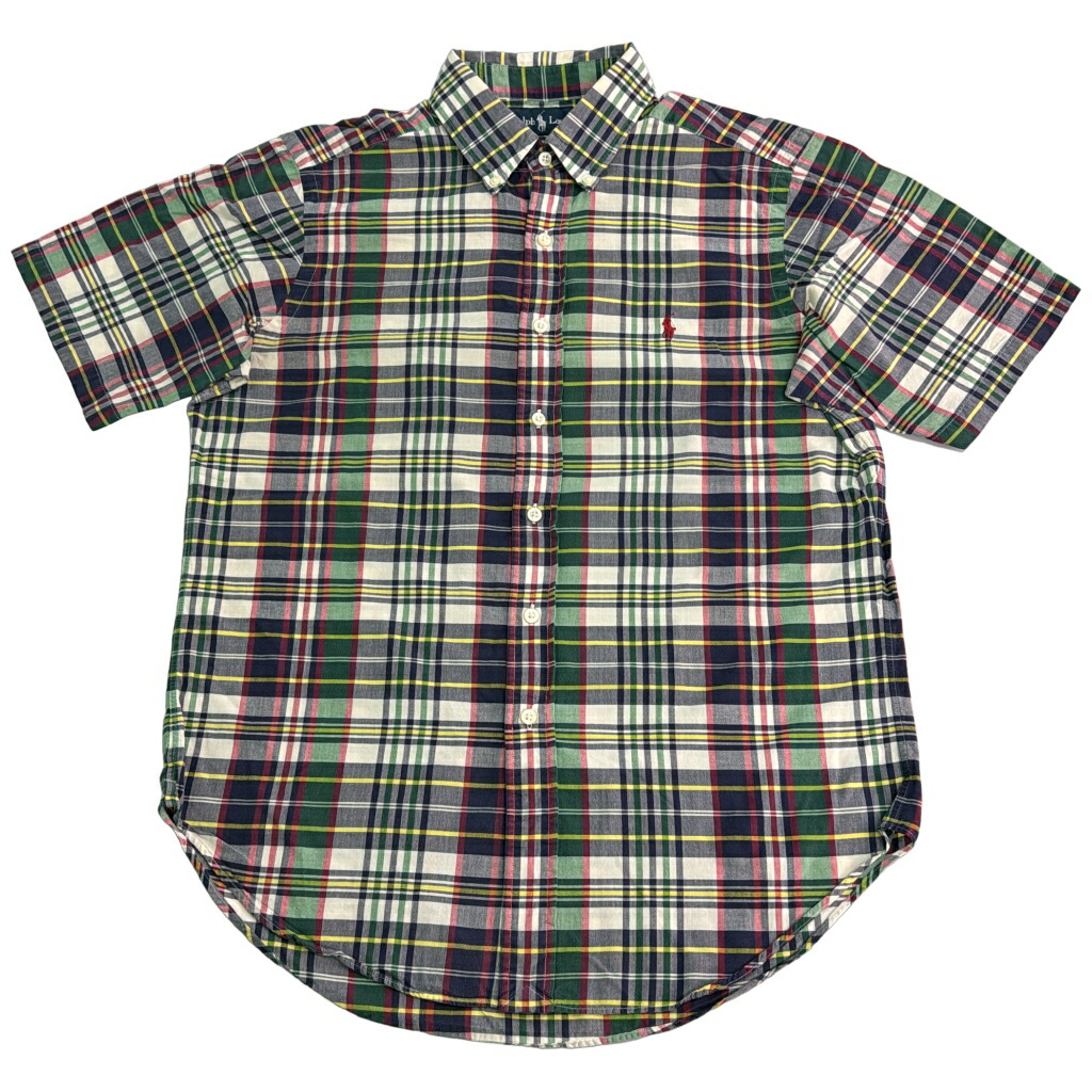 RALPH LAUREN ラルフローレン ボタンダウン 半袖シャツ チェック マルチカラー(メンズ M)中古 古着 X8862