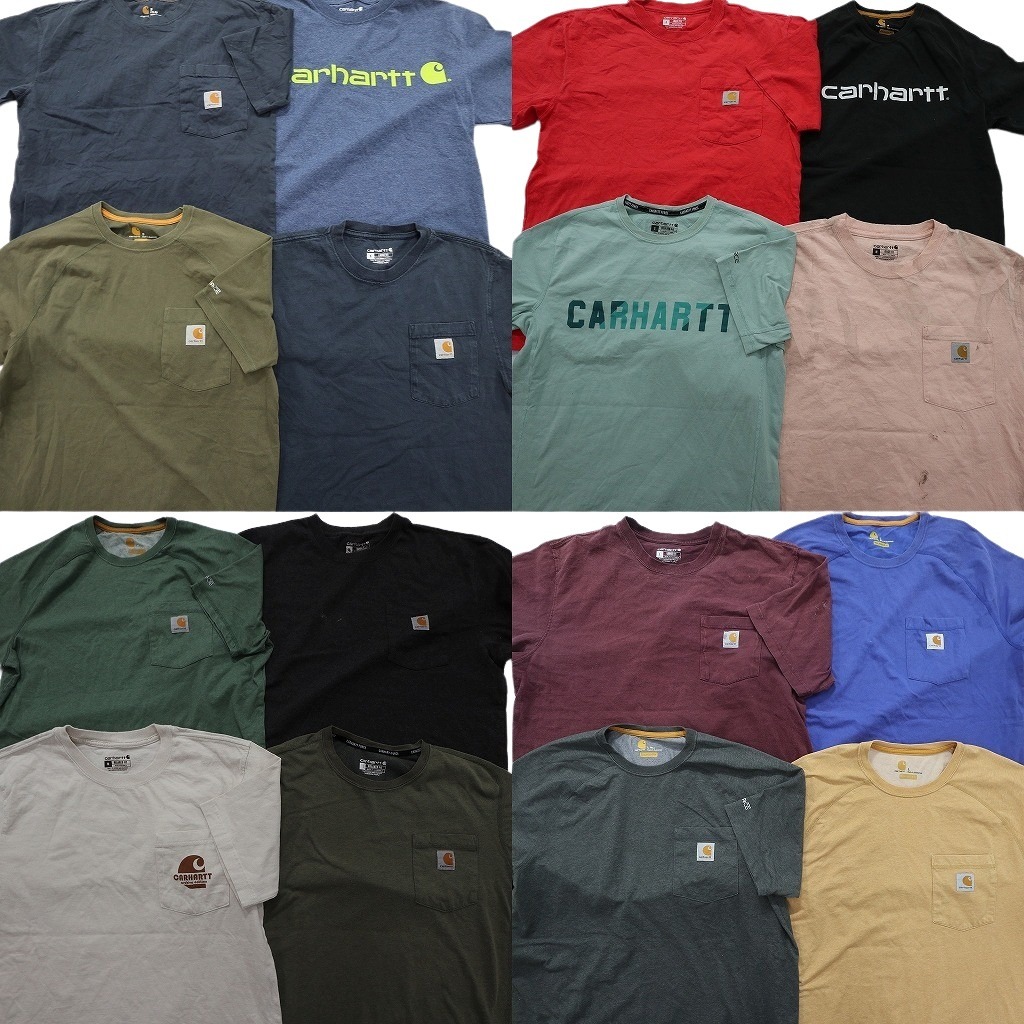 古着卸 まとめ売り カーハート Tシャツ 16枚セット ( メンズ S/M/L ) ポケット付き ワンポイント ロゴ 無地 中古 古着 NE3573