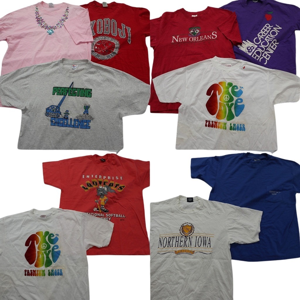 古着卸 まとめ売り シングル Tシャツ 10枚セット ( メンズ XL ) USA製 ヘインズ ジャンスポ ポケット付き 英文字プリント 中古 古着 NE3579