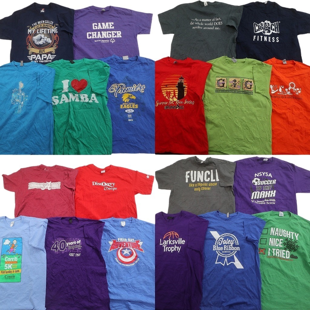古着卸 まとめ売り カラー Tシャツ 20枚セット ( メンズ L ) 英文字プリント ワンポイント 無地 中古 古着 NE3601