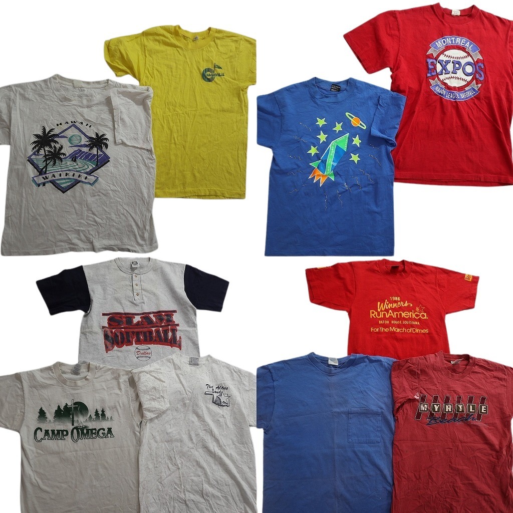 古着卸 まとめ売り シングル Tシャツ 10枚セット ( メンズ M ) フルーツオブザルーム USA製 ヘンリーネック ワンポイント 中古 古着 NE3666