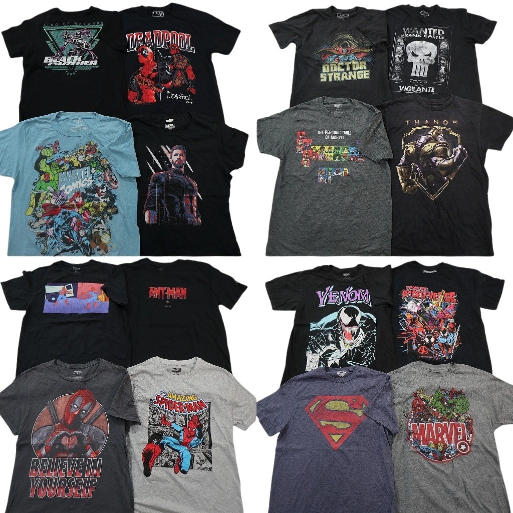 古着卸 まとめ アメコミ Tシャツ 16枚セット ( メンズ M ) マーベル デッドプール スパイダーマン ヴェノム DCコミック 中古 古着 NE3681