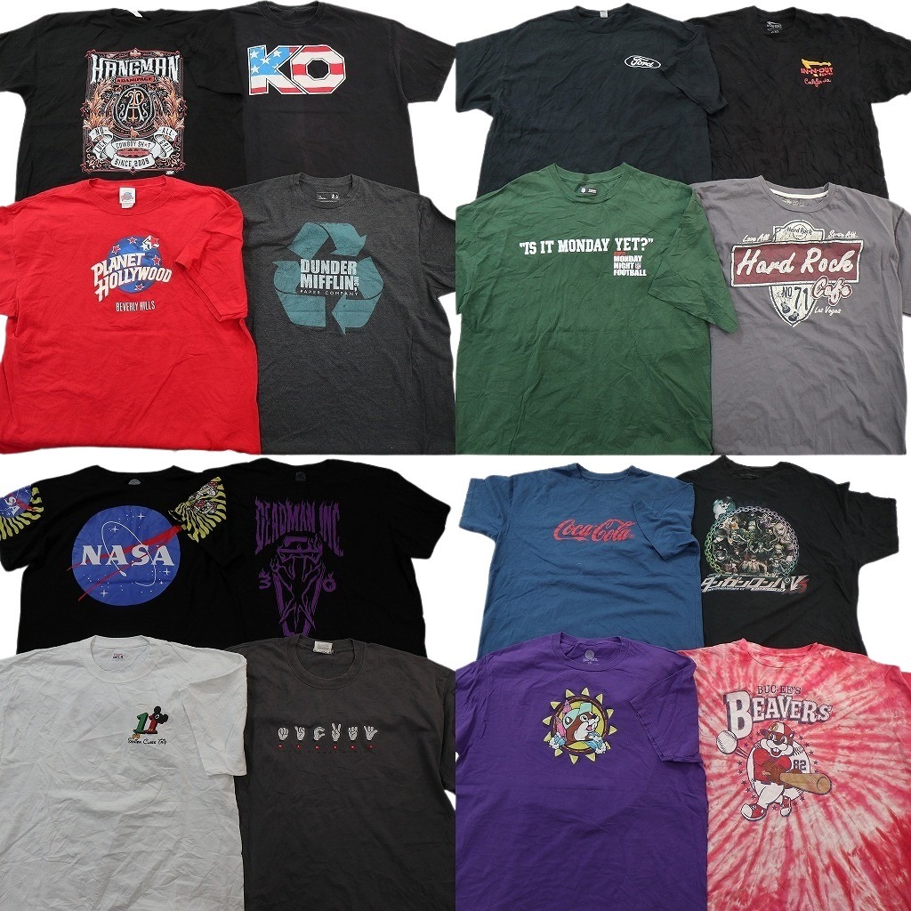 古着卸 まとめ 有名企業 Tシャツ 16枚セット ( メンズ 2XL/3XL/4XL ) ハードロックカフェ コカ・コーラ バッキーズ NASA 中古 古着 NE3687