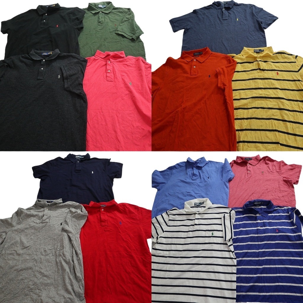 古着卸 まとめ売り ラルフローレン 半袖 ポロシャツ 14枚セット ( メンズ 2XL/3XL ) 紺タグ オールド ボーダー 中古 古着 NE3828