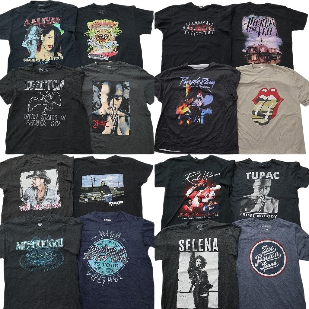古着卸 まとめ売り 音楽・バンド Tシャツ 16枚セット ( メンズ L ) AC/DC レッドツェッペリン ローリングストーンズ 2PAC 中古 古着 NE3920