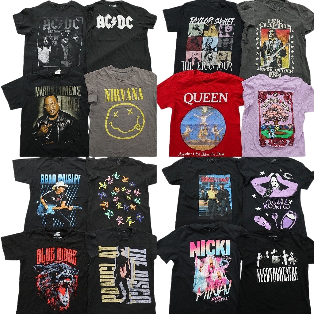 古着卸 まとめ売り 音楽・バンド Tシャツ 16枚セット ( メンズ S ) AC/DC ニルヴァーナ クイーン テイラースウィフト 中古 古着 NE3928