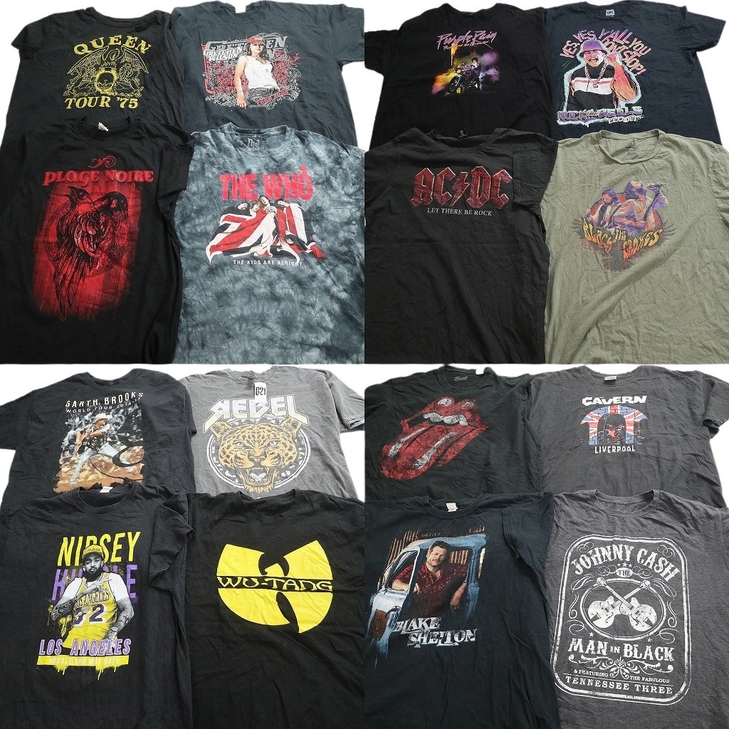 古着卸 まとめ売り 音楽・バンド Tシャツ 16枚セット ( メンズ 2XL ) クイーン ジョニーキャッシュ ローリングストーンズ 中古 古着 NE3948