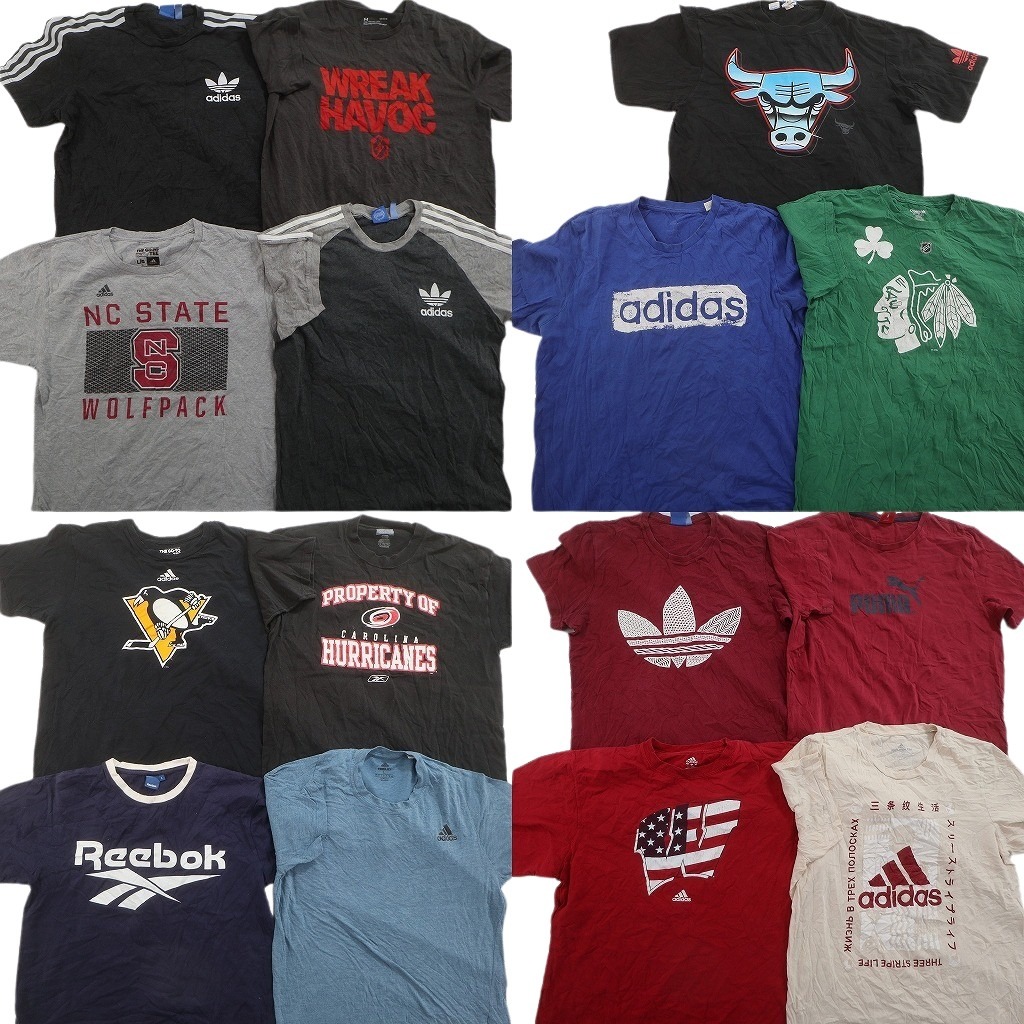 古着卸 まとめ売り スポーツブランドMIX Ｔシャツ 15枚セット ( メンズ L ) リーボック プーマ アディダス トレフォイル 中古 古着 NE4054