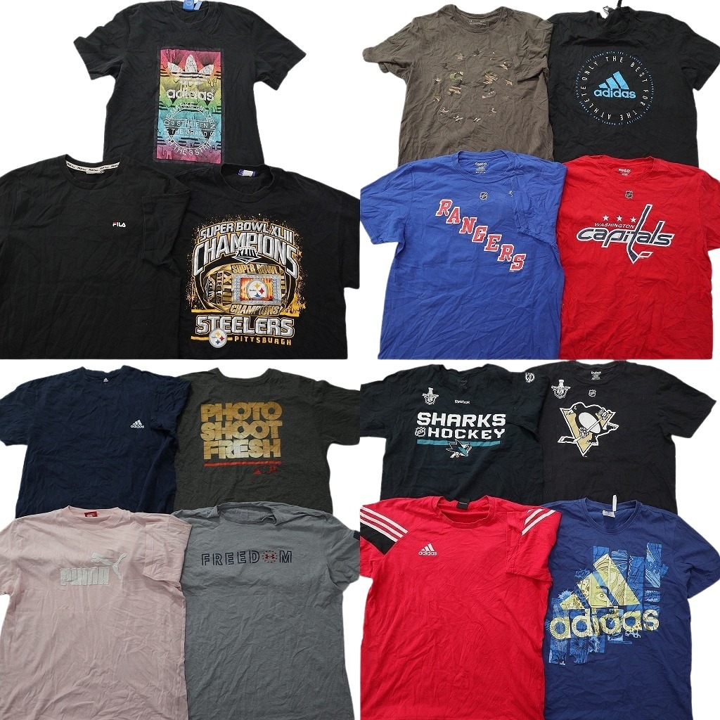 古着卸 まとめ売り スポーツブランドMIX Ｔシャツ 15枚セット ( メンズ L ) リーボック アディダス プーマ プロチーム NFL NHL 中古 NE4066