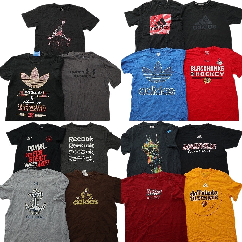 古着卸 まとめ売り スポーツブランドMIX Ｔシャツ 15枚セット ( メンズ M ) ジョーダン アンブロ アディダス リーボック 中古 古着 NE4073