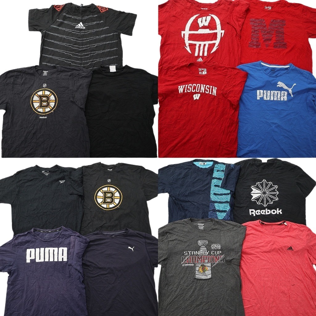 古着卸 まとめ売り スポーツブランドMIX Ｔシャツ 15枚セット ( メンズ XL ) プーマ アディダス リーボック プロチーム NHL 中古 NE4075