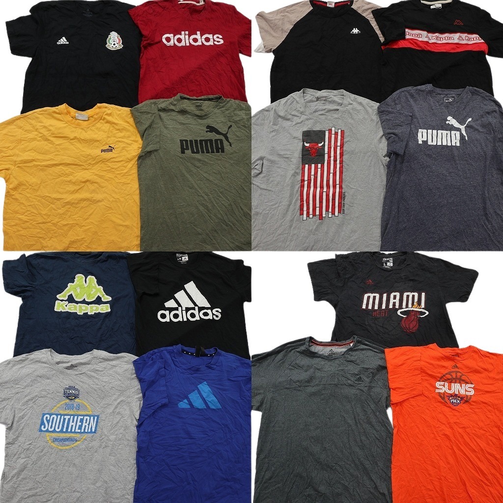 古着卸 まとめ売り スポーツブランドMIX Ｔシャツ 15枚セット ( メンズ L ) プーマ アンダーアーマー アディダス カッパ 中古 古着 NE4088