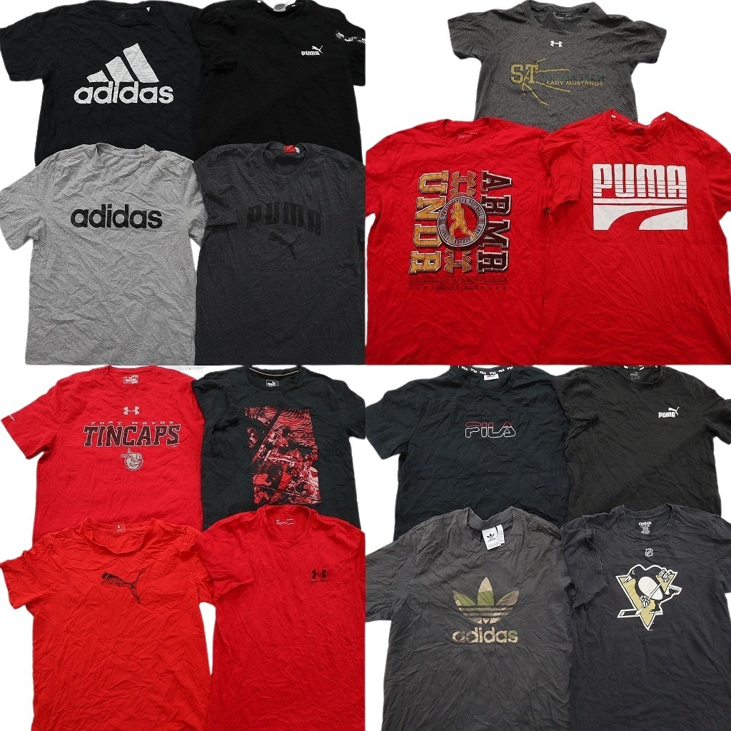 古着卸 まとめ売り スポーツブランドMIX Ｔシャツ 15枚セット ( メンズ M ) アディダス リーボック プーマ フィラ 中古 古着 NE4093