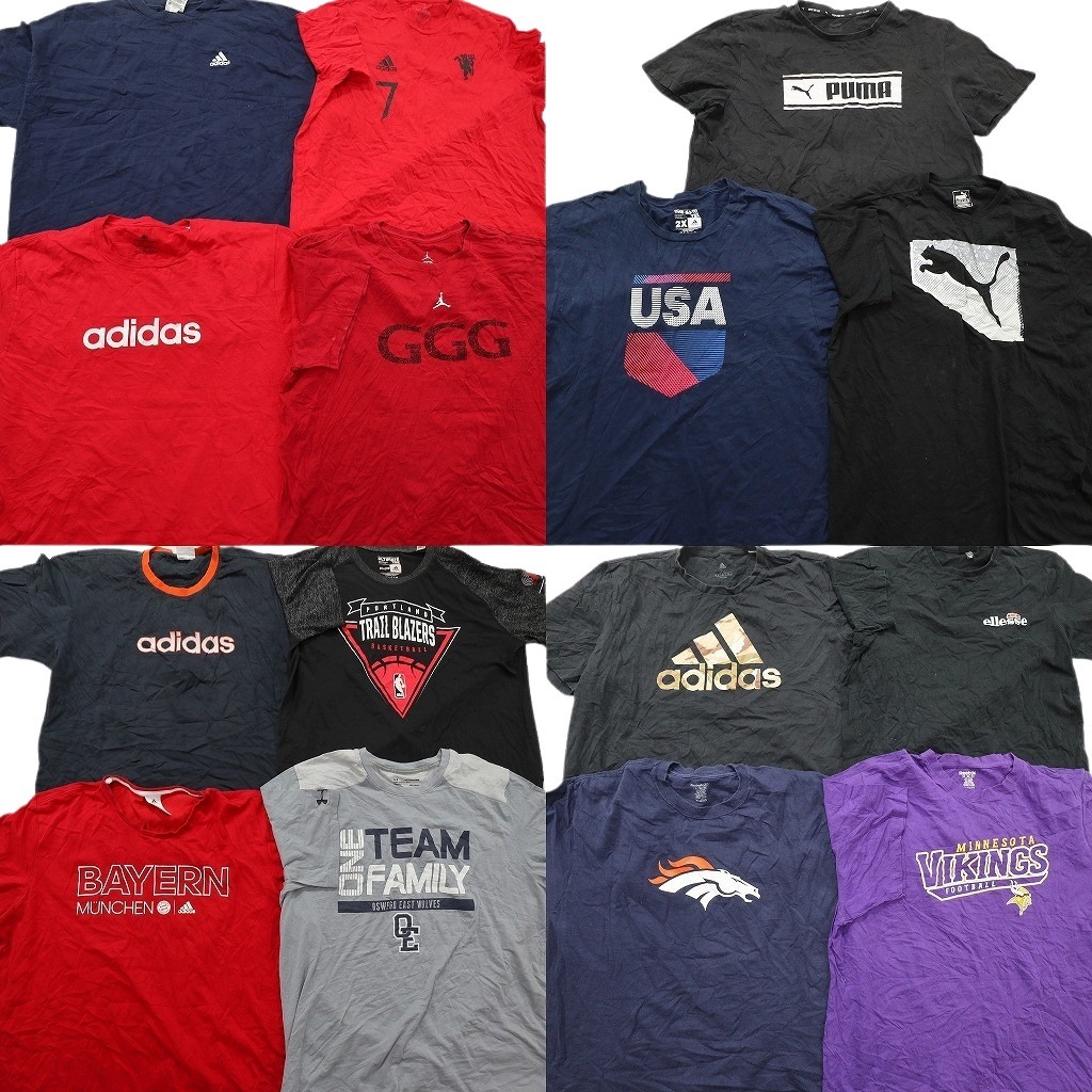 古着卸 まとめ売り スポーツブランドMIX Ｔシャツ 15枚セット ( メンズ 2XL ) アンダーアーマー アディダス リーボック 中古 古着 NE4097