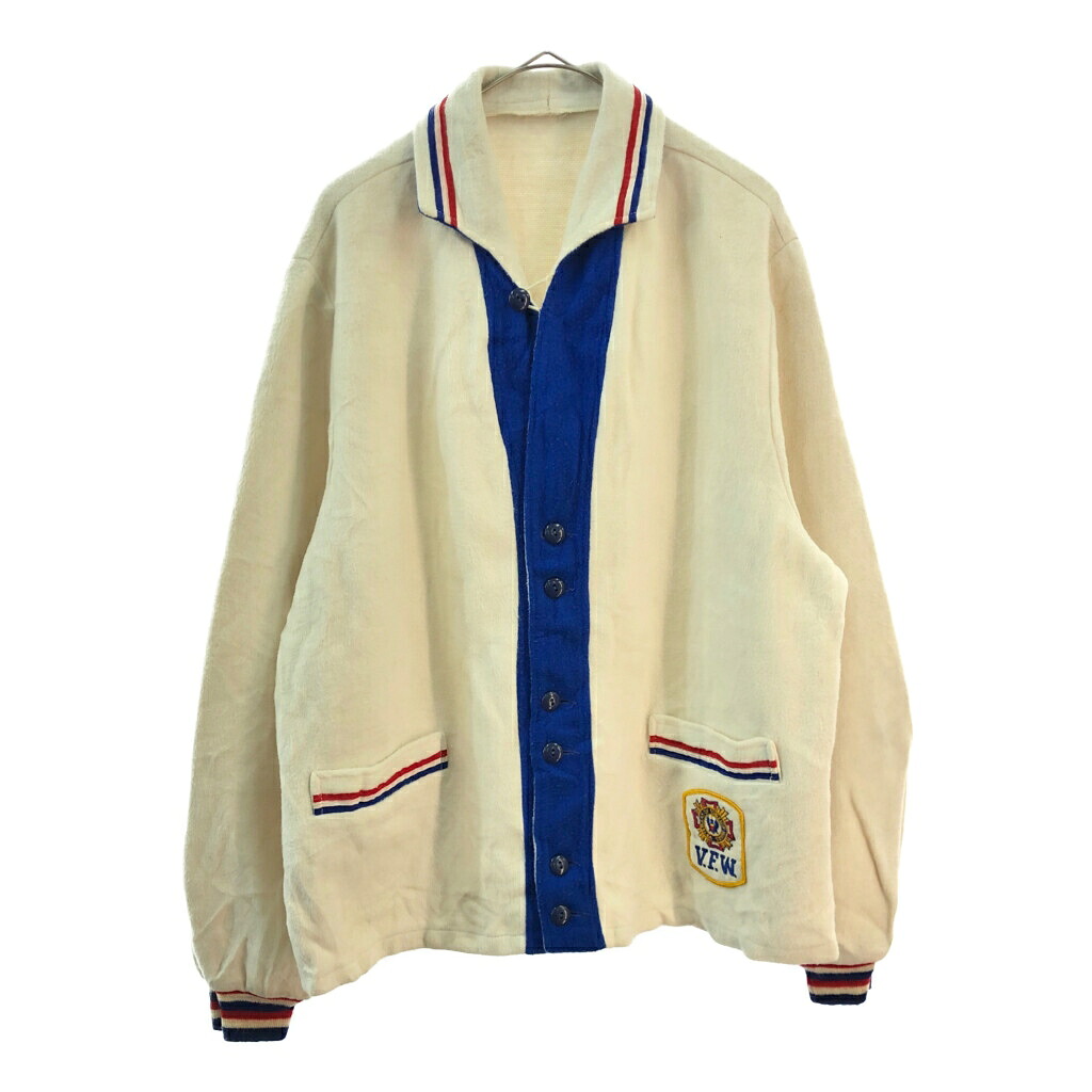 60年代 USA製 BUTWIN バトウィン V.F.W. フリースカーディガン ヴィンテージ アイボリー(メンズ M相当)中古 古着 X3356｜YAMAHISA USEDCLOTHINGSHOP