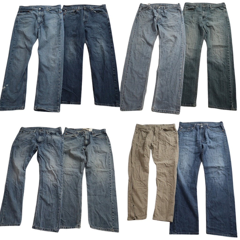 古着卸 まとめ売り リーバイス 505 デニムパンツ 8枚セット ( メンズ 36 ) インディゴブルー ベージュ ヒゲ アメカジ 中古 古着 NE4453