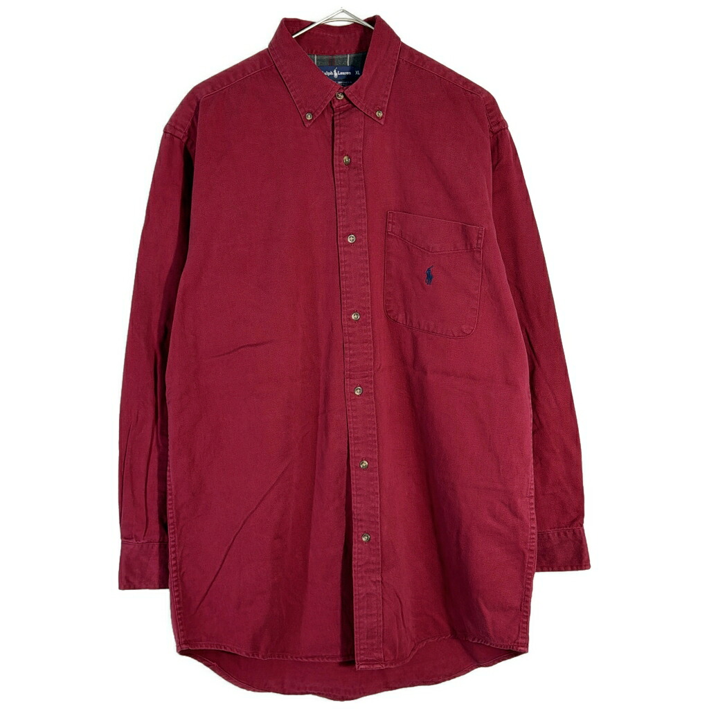 RALPH LAUREN ラルフローレン ボタンダウンシャツ ワインレッド(メンズ XL)中古 古着 X9504