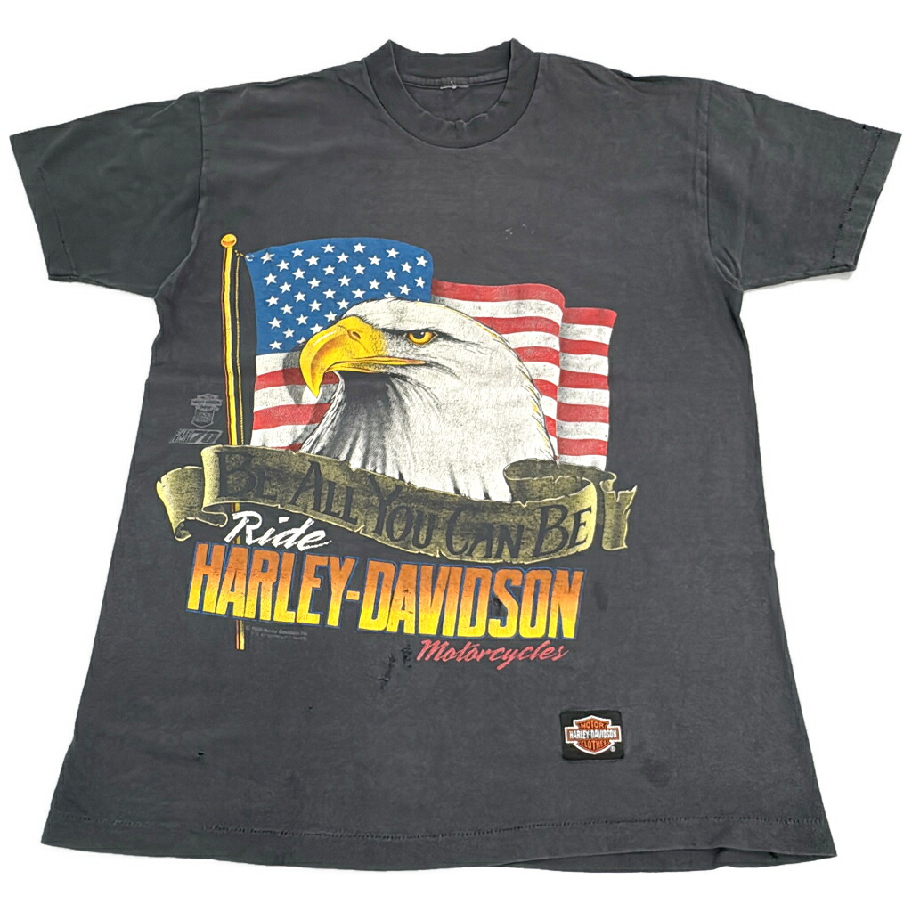 90年代 HARLEY DAVIDSON ハーレーダビッドソン 星条旗 イーグル Ｔシャツ モーターサイクル(メンズ L相当)中古 古着 Y0604｜YAMAHISA USEDCLOTHINGSHOP