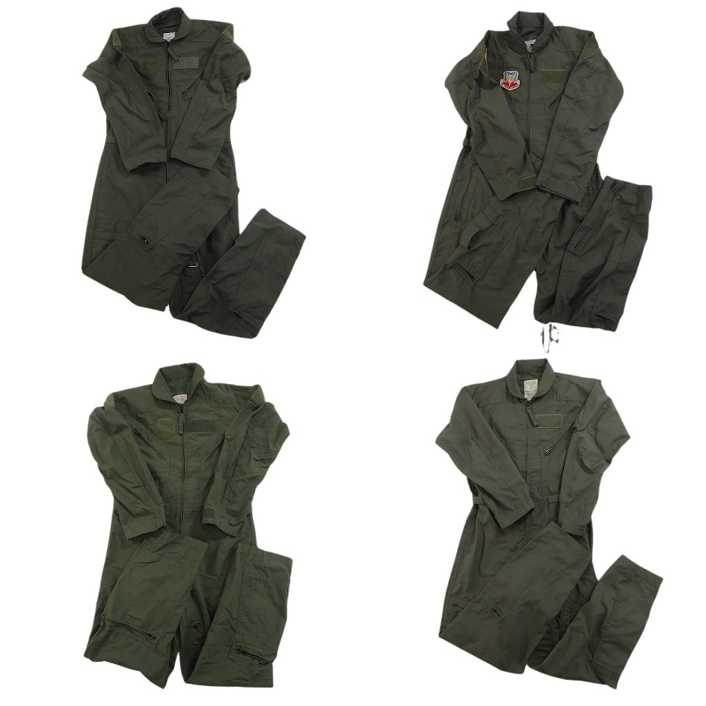古着卸 まとめ売り 米軍実物・民間MIX ミリタリー オールインワン つなぎ 4枚セット ( メンズ 40 ) オリーブ ワッペン 中古 古着 NF0730|YAMAHISA USEDCLOTHINGSHOP
