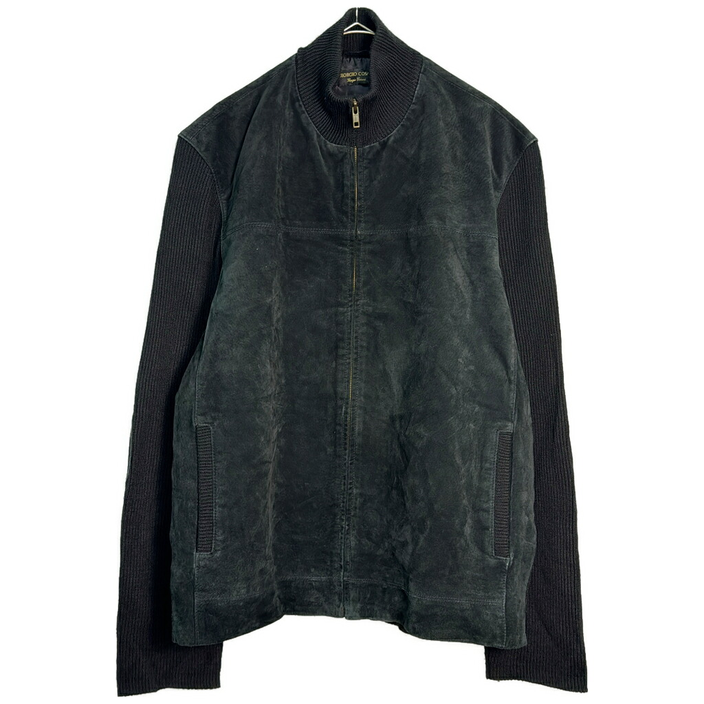 GIORGIO COSANI レザー切り替え ドライバーズニットセーター ブラック(メンズ L相当)中古 古着 Y4631|YAMAHISA USEDCLOTHINGSHOP