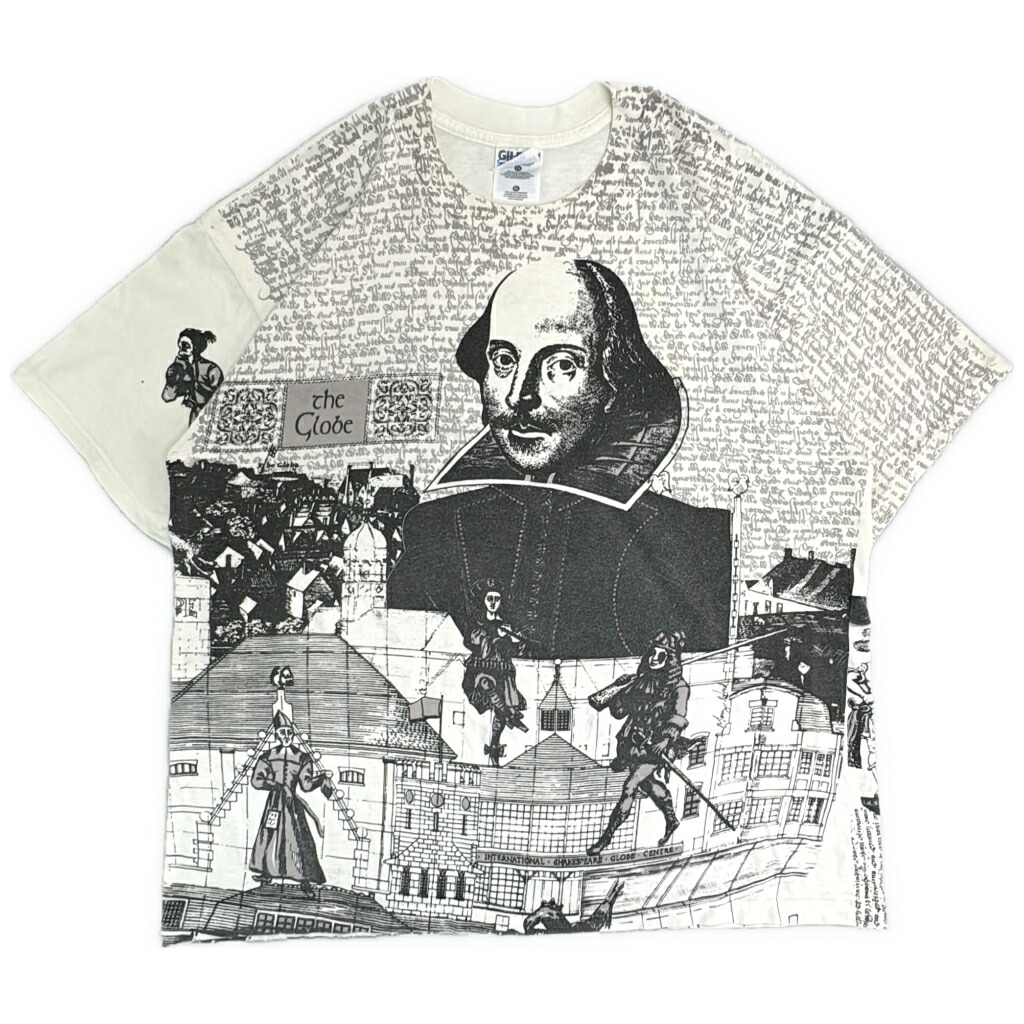 90年代 William Shakespeare ウィリアム・シェイクスピア オールオーバープリント 半袖Ｔシャツ アート 偉人(メンズ XL)中古 古着 Y5105｜YAMAHISA USEDCLOTHINGSHOP
