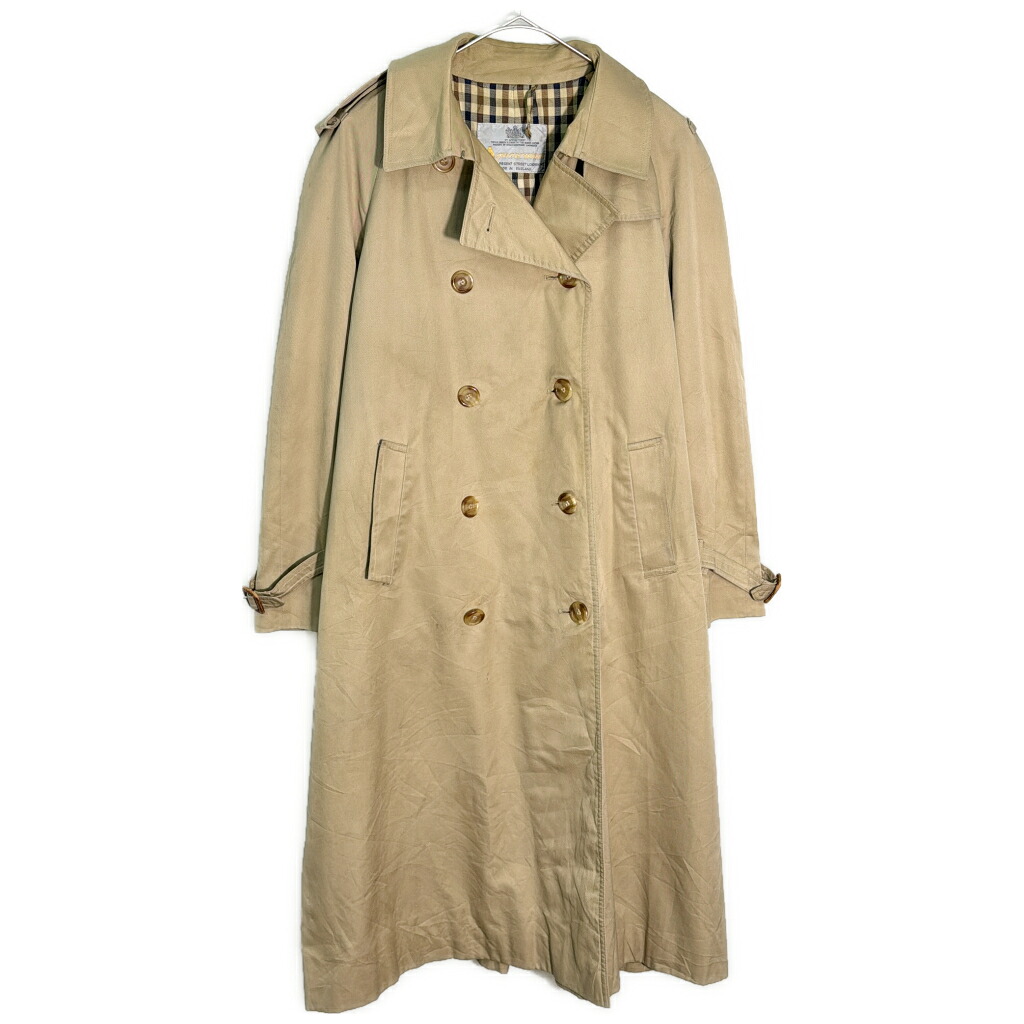 80年代 イングランド製 Aquascutum アクアスキュータム トレンチコート ベージュ(レディース 12)中古 古着 Y5170｜YAMAHISA USEDCLOTHINGSHOP