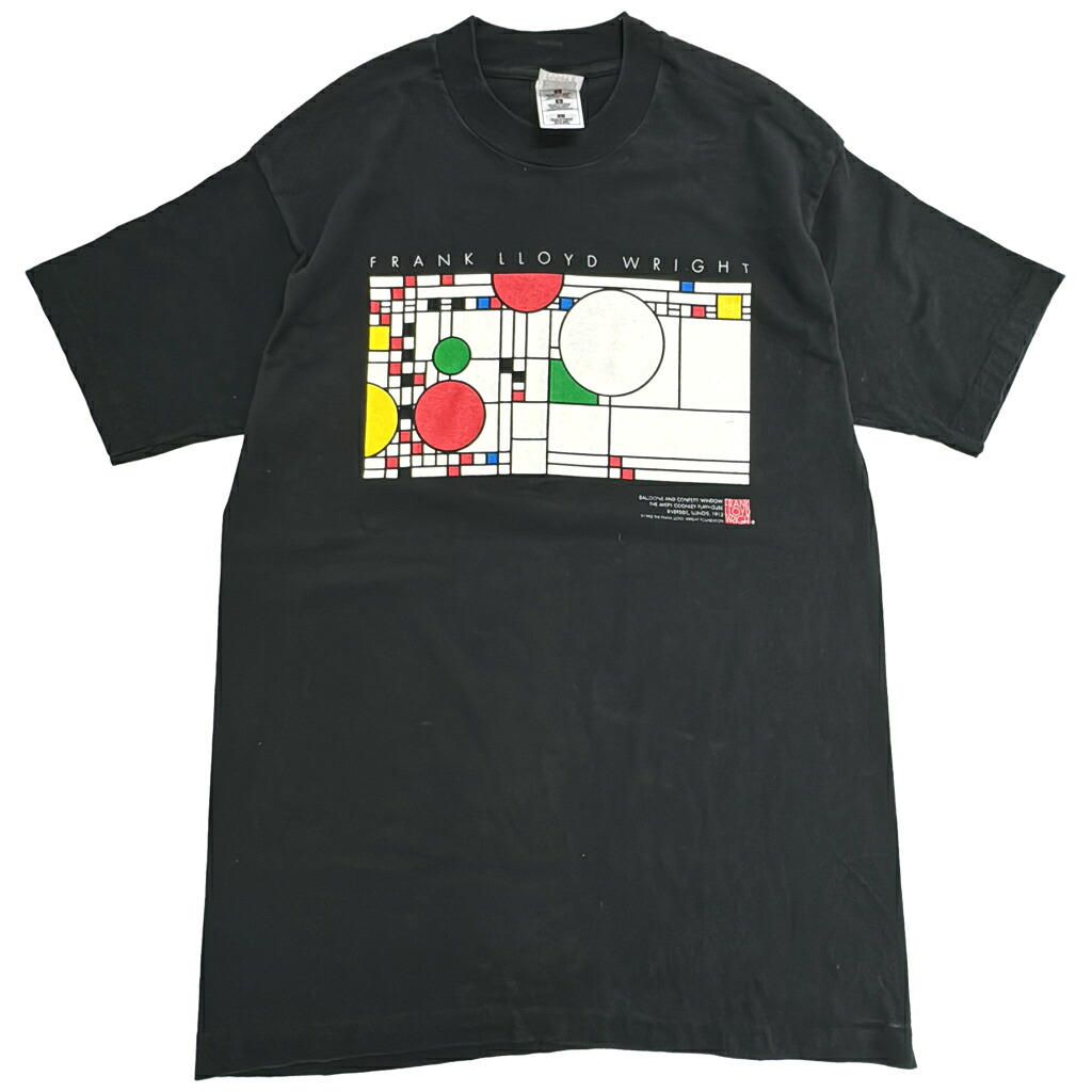90年代 フランク・ロイド・ライト / Balloons and Confetti Window 半袖Ｔシャツ アート ブラック(メンズ L)中古 古着 Y5271｜YAMAHISA USEDCLOTHINGSHOP