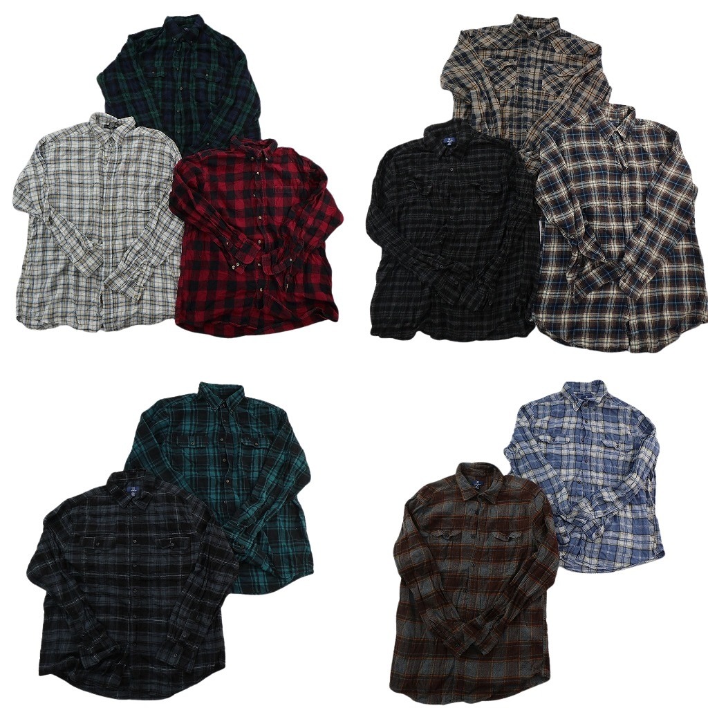 古着卸 まとめ売り フランネル ネルシャツ 長袖シャツ 10枚セット ( メンズ XL ) チェック ボックスカット 中古 古着 NF3496｜YAMAHISA USEDCLOTHINGSHOP