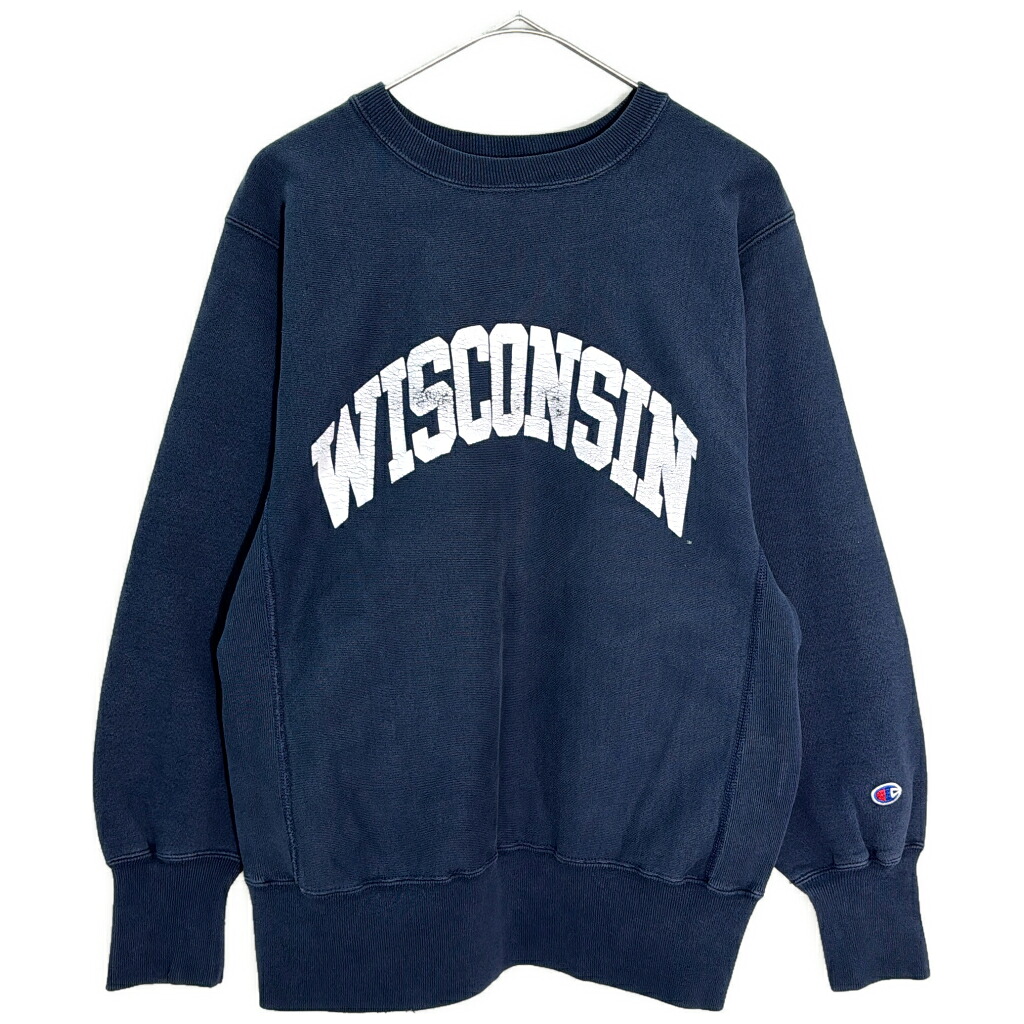 90年代 Champion チャンピオン REVERSE WEAVE リバースウィーブ カレッジスウェット ネイビー(メンズ MEDIUM)中古 古着 Y5531｜YAMAHISA USEDCLOTHINGSHOP