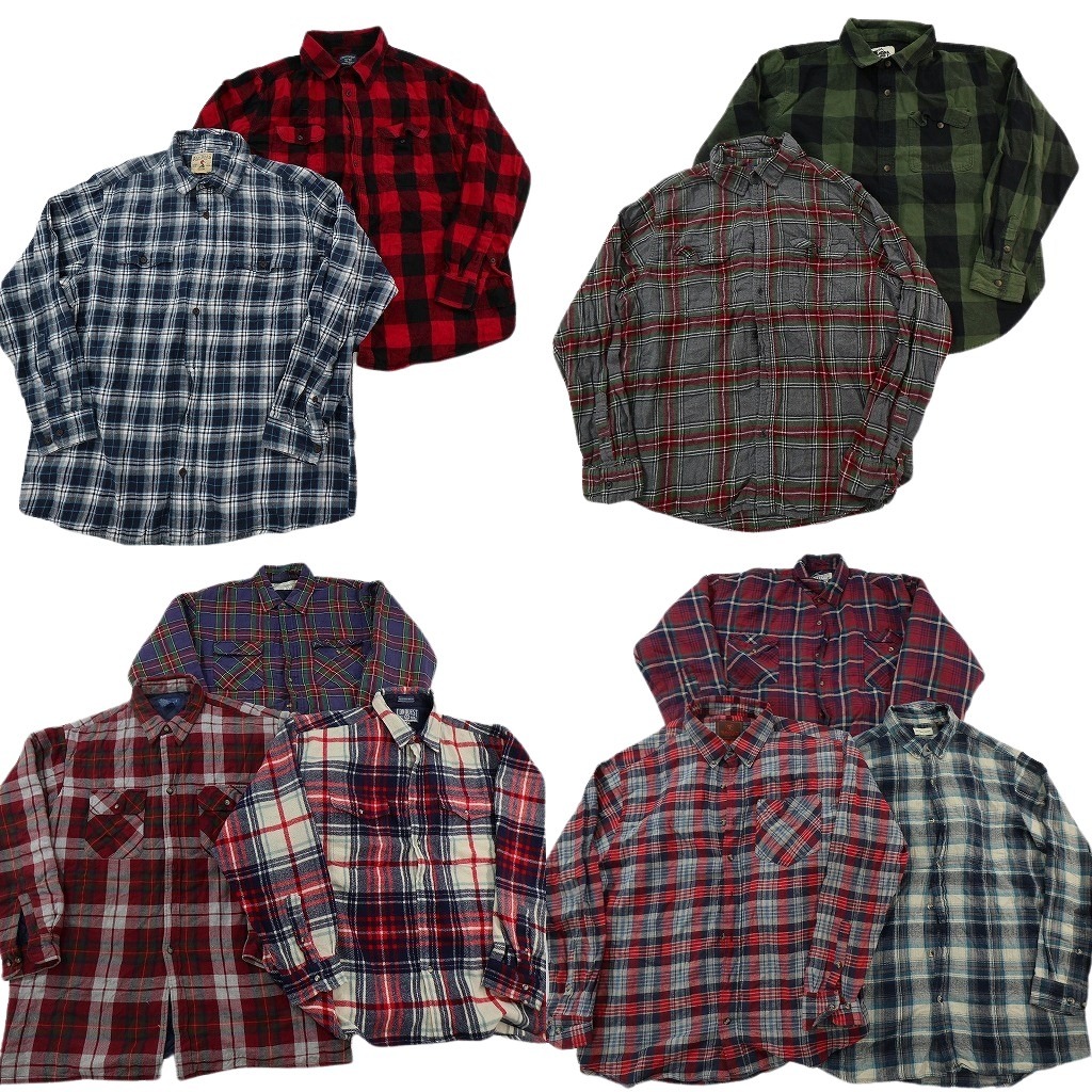 古着卸 まとめ売り フランネル ネルシャツ 長袖シャツ 10枚セット ( メンズ XL ) チェック ボタンダウン 中古 古着 NF3537|YAMAHISA USEDCLOTHINGSHOP