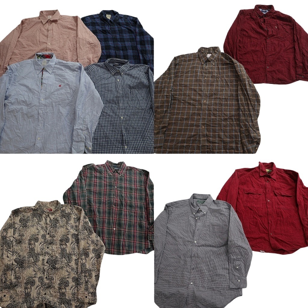 古着卸 まとめ売り ブランドMIX 長袖シャツ 10枚セット ( メンズ XL ) ブルックス エルエルビーン ノーティカ 中古 古着 NF3683|YAMAHISA USEDCLOTHINGSHOP